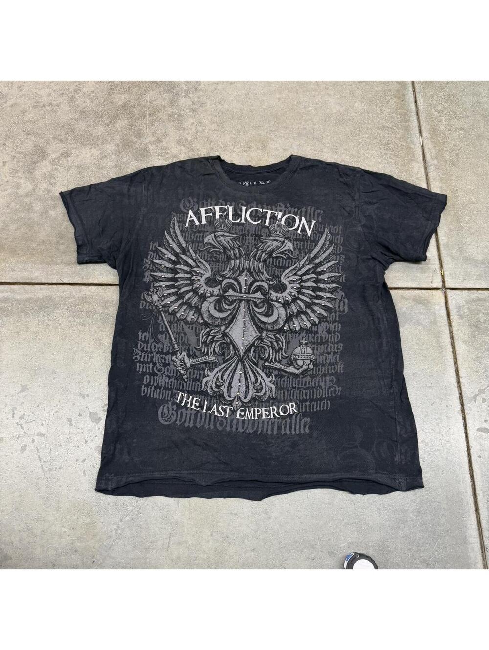 vintage affliction the last emperor faded black spade eagle shirt size medium